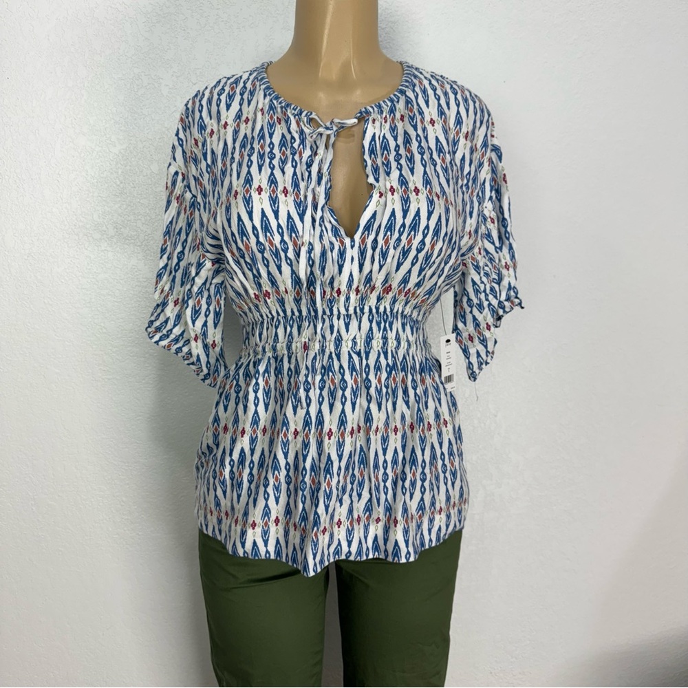 Joie kimono peplum blouse blue and White Patterned Women's size small $248 Top